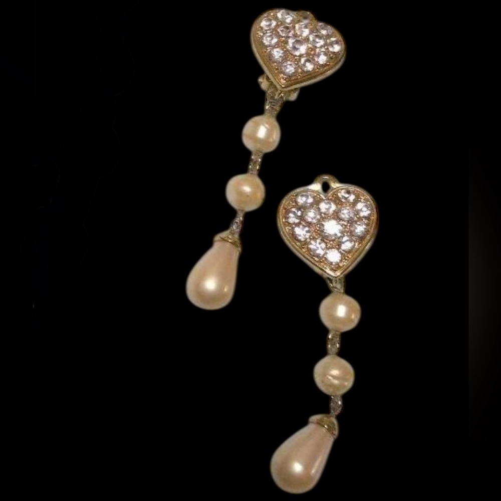 Yves Saint Laurent Gold Plated and Cream Heart Drop Earrings